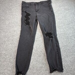American Eagle Jeggings Womens 14 Black Distressed Stretch Skinny Hem High Rise